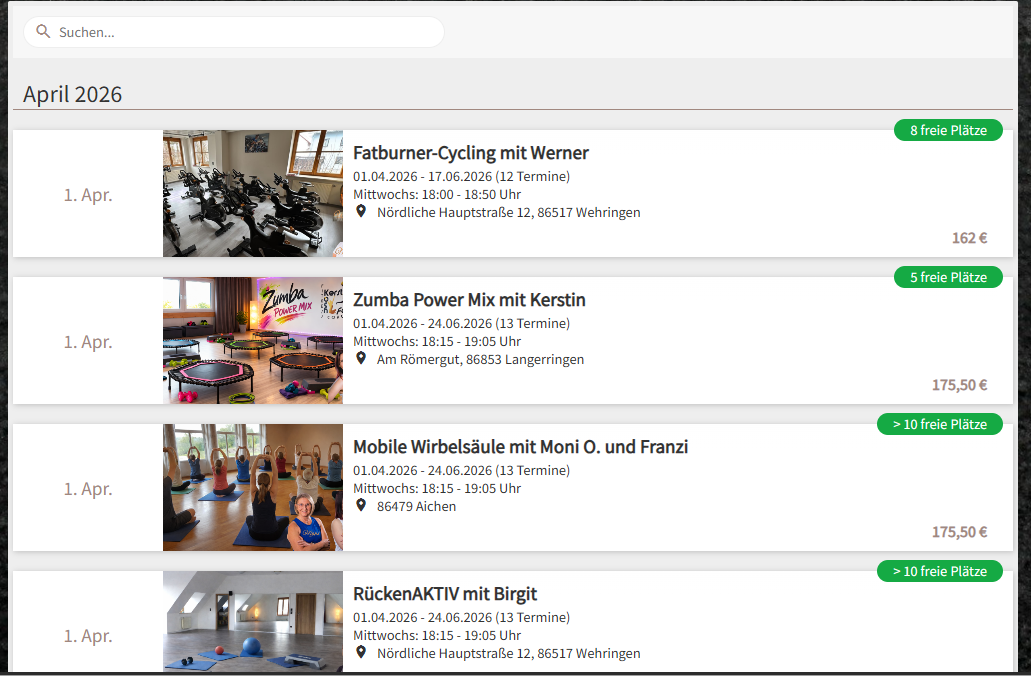 Neue Online Kursbuchung